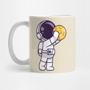 Cute Astronaut Holding Moon Cartoon Mug